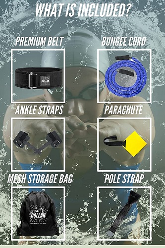 3 Ways to Use Swim Tether Stationary Swimming Equipment Kit,Swim Training Belt,Swim Belt for Adults,Women Kids Swimming Resistance Belt,Ankle Bands,Parachute,Swim Trainer,Bungee Cords, Static Harness