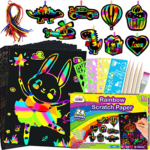 ZMLM Scratch Paper Art Craft: Rainbow Scratch Magic Color Drawing Pad Kid Preschool Bulk Art Supply for Age 3-12 Girl Boy Project Activity Toy Kindergarten|Educational|Party|Christmas|Birthday Gift