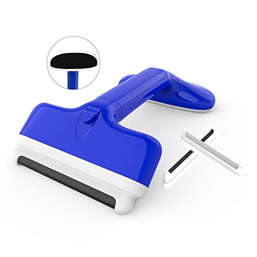 MANSTTLIN Fabric Shaver & Lint Brush, Battery-Free Lint Remover with 2 Pieces Fabric Safe Edges, Adjustable Fuzz Remover for Clothing, Carpets, Couch, Furniture & Rug (Blue)