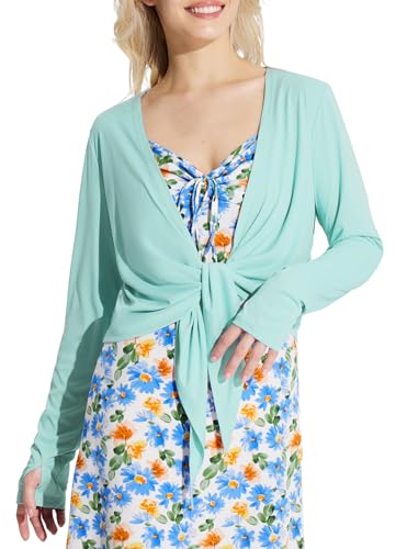 BALEAF Women's Sun Protection Coverup 2024 Cover Up Cardigan SPF Sun Shrug Tie Front Sun Wrap UPF Long Sleeve UV Sun Shirts Beach Shawl Outdoor Green S