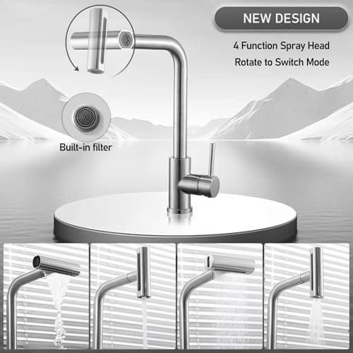 FlowTech 4 in 1 Kitchen Faucet 4 en 1 Robinet De Cuisine, Multi Function Kitchen Sink Faucet, Single Handle Kitchen Tap Kitchen Faucets with Pull Out Sprayer, Sink Tap with Swivel