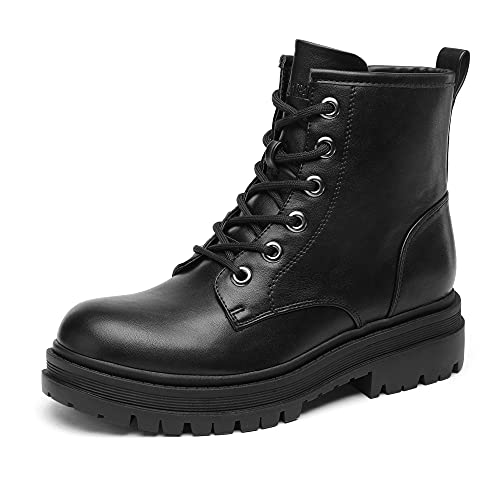 DREAM PAIRS Black Strong-5 Lace-up Platform Combat Boots Womens Ankle Booties Size 8