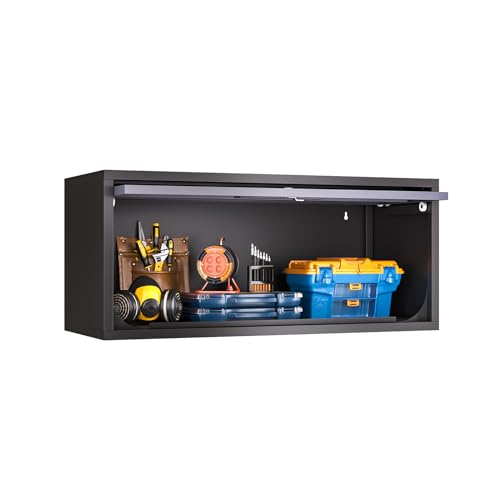 AFAIF Metal Wall Storage Cabinet, Wall-Mounted Storage Cabinet with Up-Flip Doors, Steel Small Floating Garage Cabinet with Lock, Wall Locking Cabinet for Garage, Bathroom, Kitchen