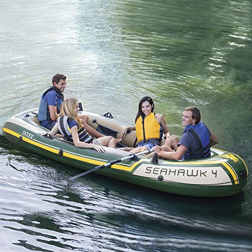 Intex Seahawk 4, 4-Person Inflatable Boat Set with Aluminum Oars and High Output Air -Pump (Latest Model)