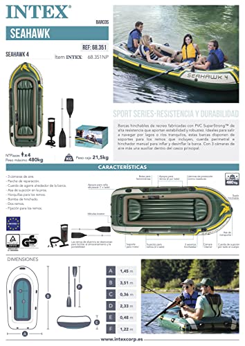 Intex Seahawk 4, 4-Person Inflatable Boat Set with Aluminum Oars and High Output Air -Pump (Latest Model)