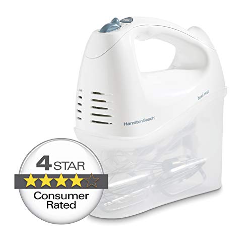 Hamilton Beach 6-Speed Electric Hand Mixer with Whisk, Traditional Beaters, Snap-On Storage Case, White