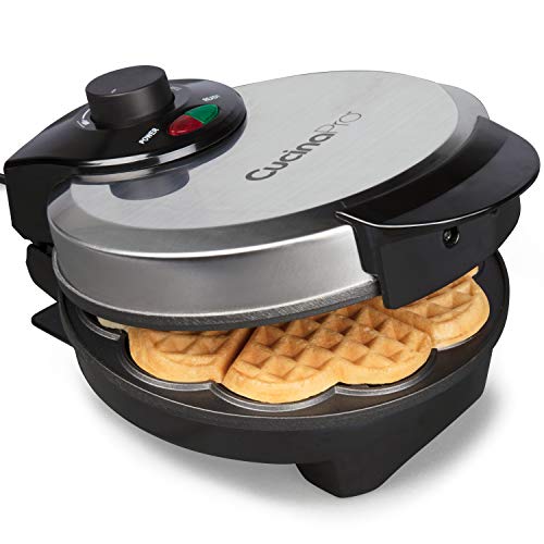 Heart Waffle Maker - Non-Stick, Electric Waffle Griddle Iron with Adjustable Browning Control - 5 Heart-Shaped Waffles, Great Gift