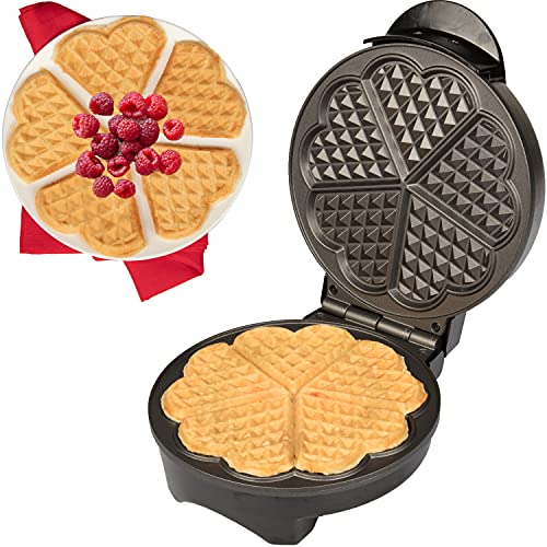 Heart Waffle Maker - Non-Stick, Electric Waffle Griddle Iron with Adjustable Browning Control - 5 Heart-Shaped Waffles, Great Gift