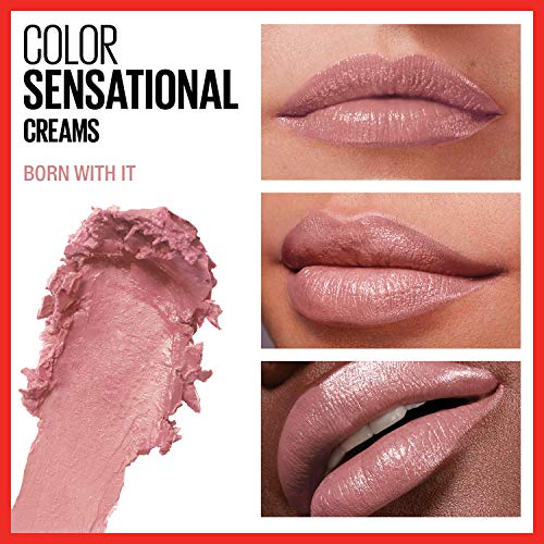 Maybelline Color Sensational Lipstick, Lip Makeup, Cream Finish, Hydrating Lipstick, Born With It, Nude Pink 0.15 oz