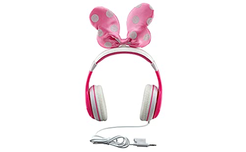 eKids Minnie Mouse Kids Headphones, Adjustable Headband, Stereo Sound, 3.5Mm Jack, Wired Headphones for Kids, Tangle-Free, Volume Control, Childrens Headphones Over Ear for School Home, Travel (MM-140.3Xv7)