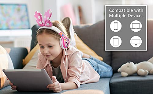 eKids Minnie Mouse Kids Headphones, Adjustable Headband, Stereo Sound, 3.5Mm Jack, Wired Headphones for Kids, Tangle-Free, Volume Control, Childrens Headphones Over Ear for School Home, Travel (MM-140.3Xv7)