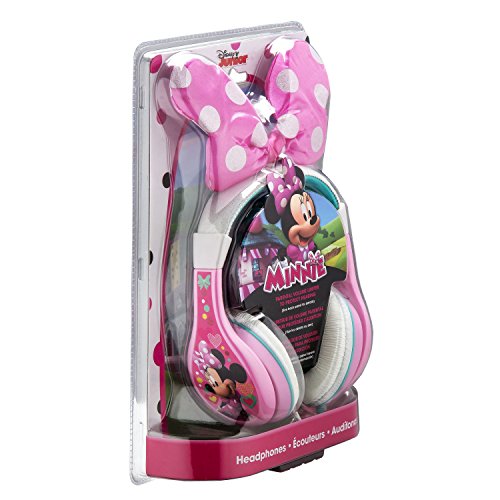 eKids Minnie Mouse Kids Headphones, Adjustable Headband, Stereo Sound, 3.5Mm Jack, Wired Headphones for Kids, Tangle-Free, Volume Control, Childrens Headphones Over Ear for School Home, Travel (MM-140.3Xv7)