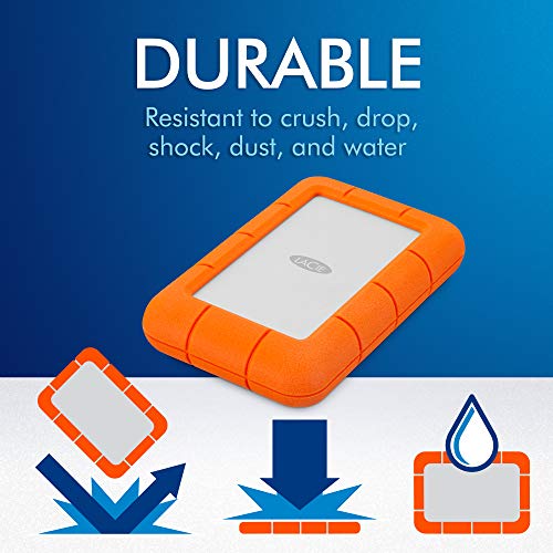 LaCie Rugged Mini 2TB External Hard Drive Portable HDD - USB 3.0 USB 2.0 Compatible, Drop Shock Dust Rain Resistant Shuttle Drive, For Mac And PC Computer (LAC9000298), orange
