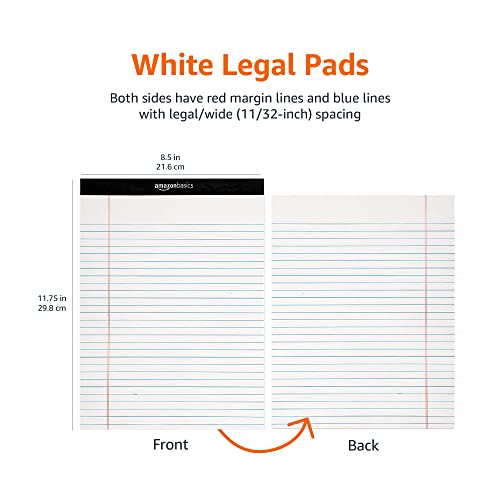 Amazon Basics 50-Sheet Legal Note Pad, Wide Ruled, 8.5 x 11.75 Inches, White - Pack of 12