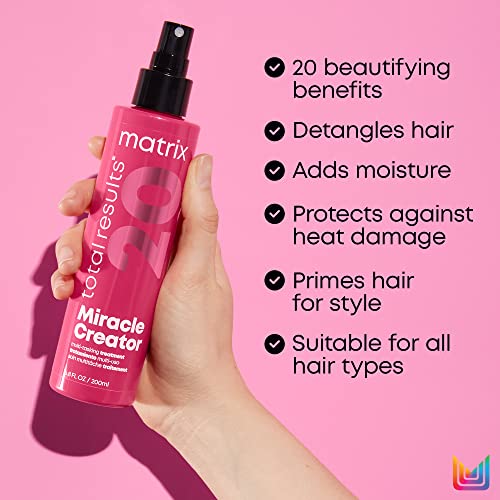 MATRIX Total Results Miracle Creator Multi-Tasking Treatment | Ultimate Strengthening Leave-In Treatment | Moisturizing Heat Protectant & Detangler Spray | For Damaged Hair | 6.8 Fl. Oz.