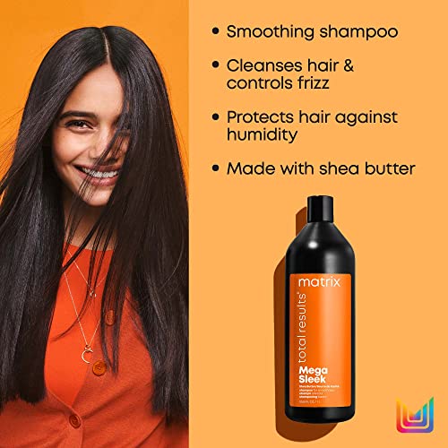 MATRIX Total Results Mega Sleek Shampoo with Shea Butter, Controls Frizz & Smooths Unruly Hair