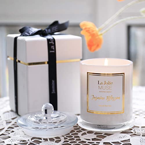 LA JOLIE MUSE Jasmine Scented Candle, Candle Gift for Women, Natural Soy Wax, 65 Hours Burn Fine Home Fragrance, Glass Jar Candles