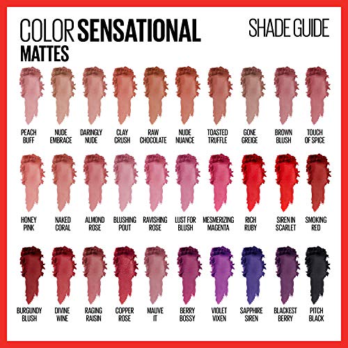 Maybelline Color Sensational Lipstick, Lip Makeup, Matte Finish, Hydrating Lipstick, Nude, Pink, Red, Plum Lip Color, Sapphire Siren, 0.15 oz; (Packaging May Vary)