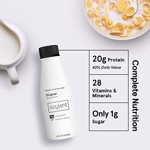 Soylent Plant Based Creamy Chocolate Meal Replacement Shake, Contains 20g Complete Vegan Protein, Ready-to-Drink, 14oz, 12 Pack