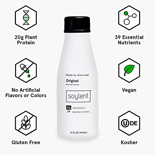 Soylent Plant Based Creamy Chocolate Meal Replacement Shake, Contains 20g Complete Vegan Protein, Ready-to-Drink, 14oz, 12 Pack
