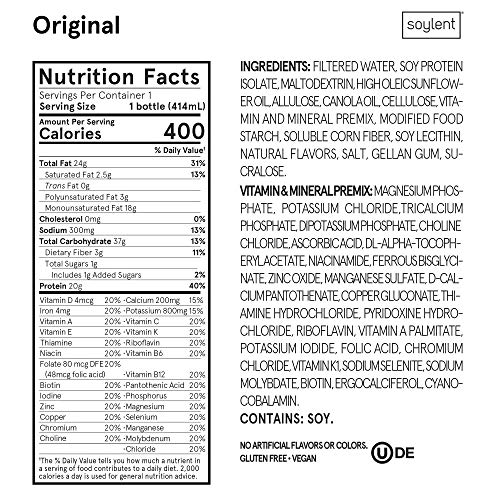 Soylent Plant Based Creamy Chocolate Meal Replacement Shake, Contains 20g Complete Vegan Protein, Ready-to-Drink, 14oz, 12 Pack