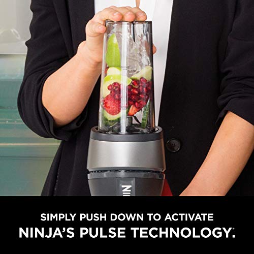 Ninja QB3001SS Fit Compact Personal Blender, Pulse Technology, 700-Watts, for Smoothies, Frozen Blending, Ice Crushing, Nutrient Extraction*,Food Prep & More, (2) 16-oz. To-Go Cups & Spout Lids, Black