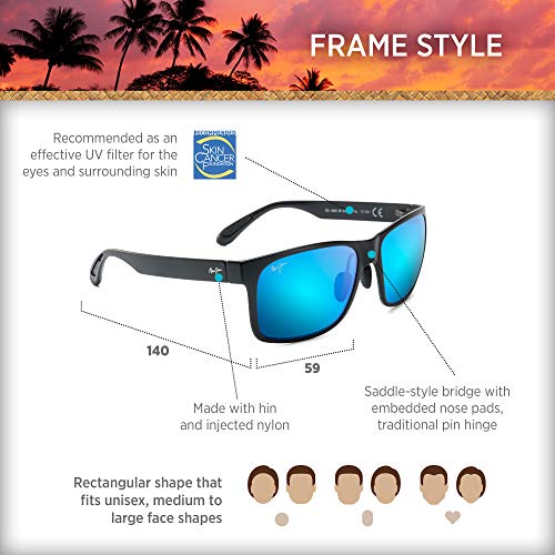 Maui Jim Red Sands w/ Patented PolarizedPlus2 Lenses Polarized Lifestyle Sunglasses, Matte Black/Blue Hawaii Polarized, Large