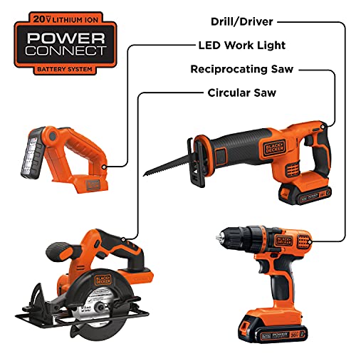 BLACK+DECKER 20V MAX* Cordless Drill Combo Kit, 4-Tool (BD4KITCDCRL)