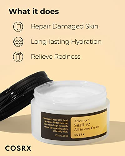 COSRX Advanced Snail 92 All in One Repair Cream 3.52 oz / 100g | Snail Secretion Filtrate 92% for Moisturizing | Korean Skin Care