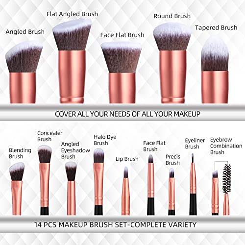 Makeup Brushes BS-MALL Premium Synthetic Foundation Powder Concealers Eye Shadows Makeup 14 Pcs Brush Set (A-Rose Golden)