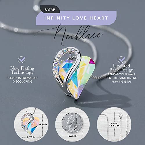 Silver infinity heart pendant necklace with sparkling birthstone crystal