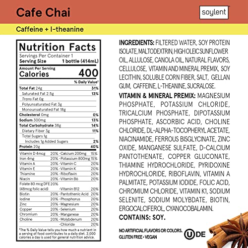Soylent Plant Based Creamy Chocolate Meal Replacement Shake, Contains 20g Complete Vegan Protein, Ready-to-Drink, 14oz, 12 Pack