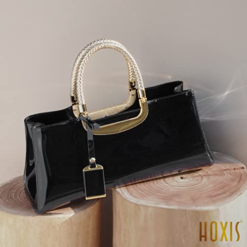 Glossy Faux Patent Leather Structured Shoulder Handbag Women Evening Party Satchel (Red)