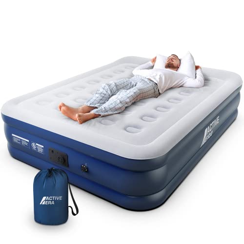 Active Era Queen Air Mattress with Built in Pump & Raised Pillow – Puncture Resistant with Waterproof Flocked Top, Elevated Inflatable Mattress Air Bed for Guests