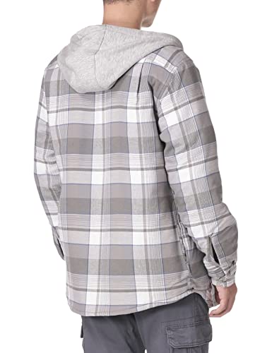 Wrangler Authentics Men's Long Sleeve Quilted Lined Flannel Shirt Jacket with Hood, Gray, Small