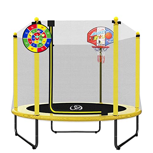 LANGXUN 60" Trampoline for Kids - 5ft Outdoor & Indoor Mini Toddler Trampoline with Net, Basketball Hoop, Birthday Gifts for Kids, Gifts for Boys & Girls, Baby Toddler Trampoline Toys, Age 1-7