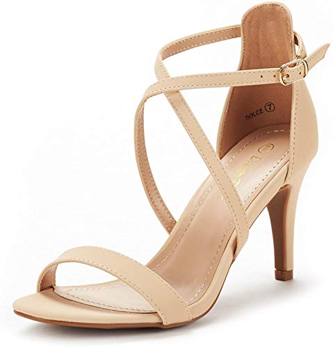 DREAM PAIRS Women's Dolce Nude Nubuck Fashion Stilettos Open Toe Pump Heel Sandals Size 7.5 B(M) US