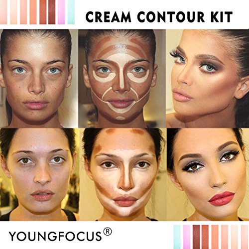 Youngfocus Cosmetics Cream Contour Best 8 Colors and Highlighting Makeup Kit - Contouring Foundation/Concealer Palette - Vegan, Cruelty Free & Hypoallergenic - Step-by-Step Instructions Included