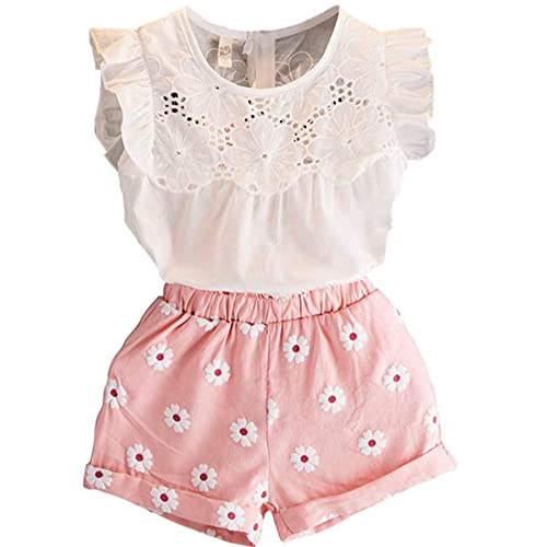 2PCS Set Toddler Kids Baby Girls Outfits Clothes T-Shirt Vest Tops+Shorts Pants(3T, Pink)