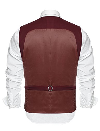 COOFANDY Men's Slim Fit Dress Suits Double Breasted Solid Vest Waistcoat,Red,Small
