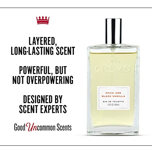 Cremo Spice & Black Vanilla Cologne Spray, An Explosion of Vibrant Spices, Tobacco and Black Vanilla, 3.4 Oz