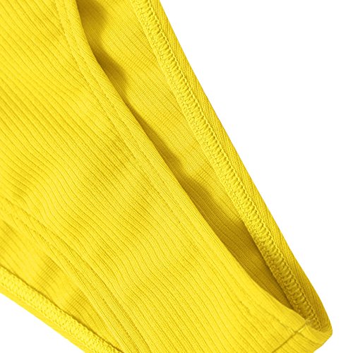 ZAFUL Women Strapless Ribbed High Cut Bandeau Bikini Set(Yellow M)