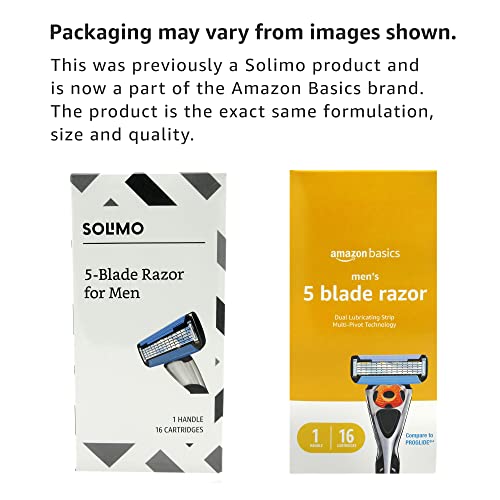 Amazon Basics 5-Blade MotionSphere Razor for Men with Dual Lubrication and Precision Trimmer, Handle & 16 Cartridges (Cartridges fit Amazon Basics Razor Handles only) (Previously Solimo)