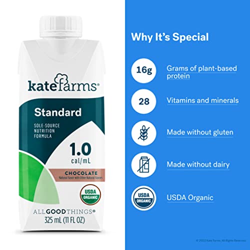 KATE FARMS Organic Vegan Plant Based 1.4 Sole-Source Nutrition Shake, Vanilla Flavor, 20g of protein, 28 Vitamins and Minerals, High Calorie Meal Replacement Drink, Protein Shake, Gluten Free and Non-GMO, 11 Fl oz (Pack of 12)