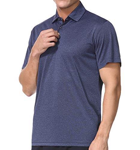 Men's Athletic Golf Polo Shirts, Dry Fit Short Sleeve Workout Shirt, Dark Blue M