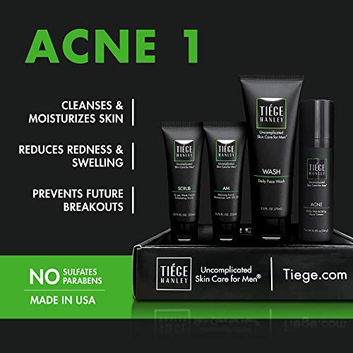 Tiege Hanley ACNE Systems | Uncomplicated Skin Care for Men | Dermatologist Approved | Face Wash, Moisturizer with SPF20, Exfoliating Scrub & 1.6% Salicylic Acid Cream | Korean PeptideTechnology