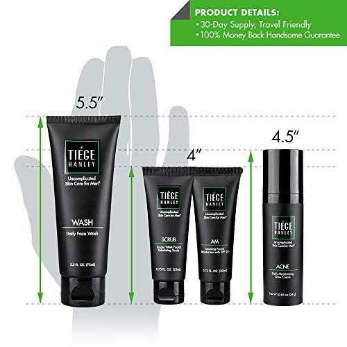 Tiege Hanley ACNE Systems | Uncomplicated Skin Care for Men | Dermatologist Approved | Face Wash, Moisturizer with SPF20, Exfoliating Scrub & 1.6% Salicylic Acid Cream | Korean PeptideTechnology