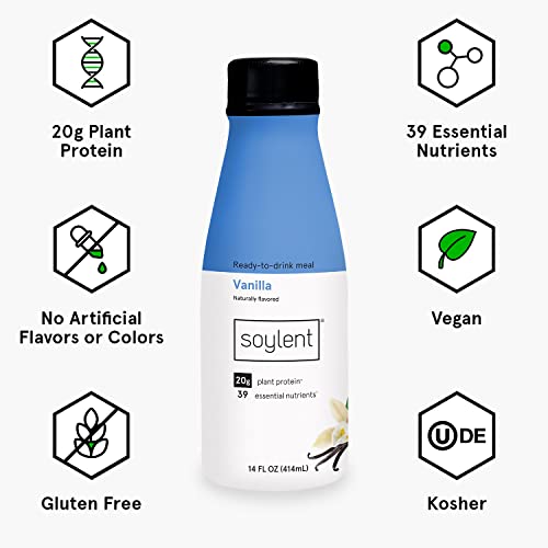 Soylent Plant Based Creamy Chocolate Meal Replacement Shake, Contains 20g Complete Vegan Protein, Ready-to-Drink, 14oz, 12 Pack