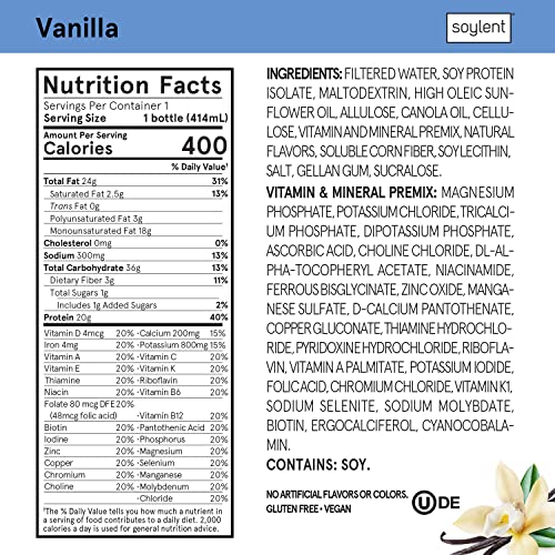 Soylent Plant Based Creamy Chocolate Meal Replacement Shake, Contains 20g Complete Vegan Protein, Ready-to-Drink, 14oz, 12 Pack