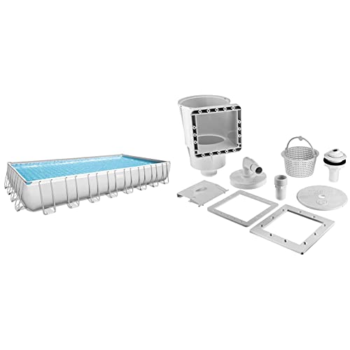Bestway 56711E Power Steel 18' x 9' x 48" Outdoor Oval Frame Above Ground Swimming Pool Set with 1500 GPH Cartridge Filter Pump, Cover, & Ladder, Gray